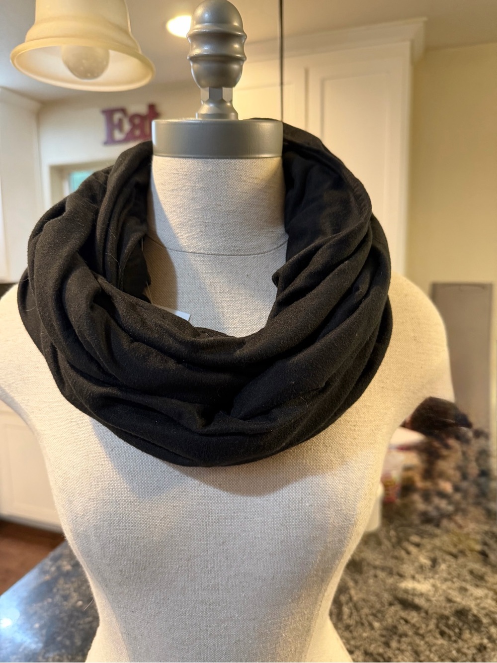 Beyond Yoga Black Stretch Knit Infinity Scarf with hidden security pocket